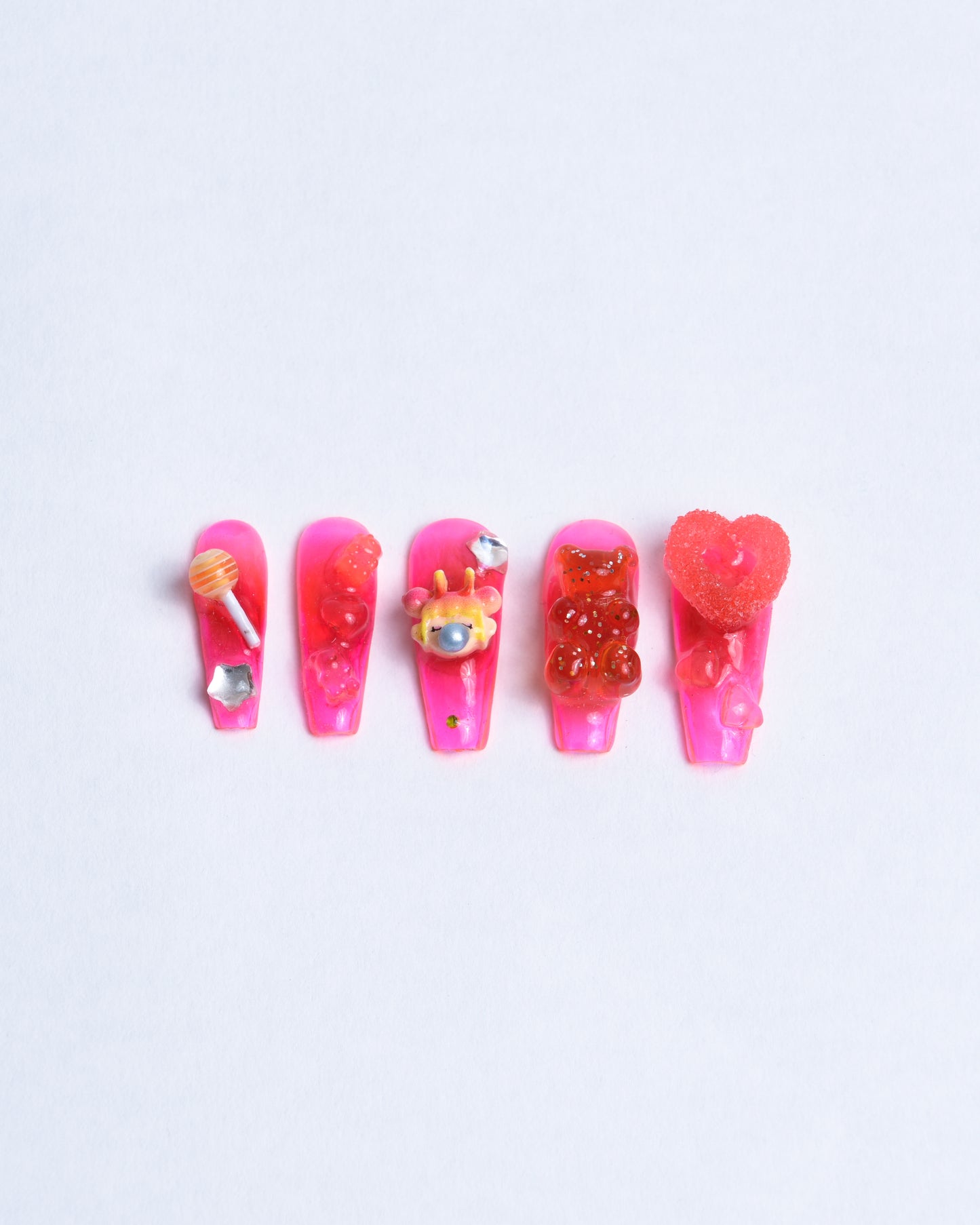 Medium coffin jelly pink base with kawaii charms