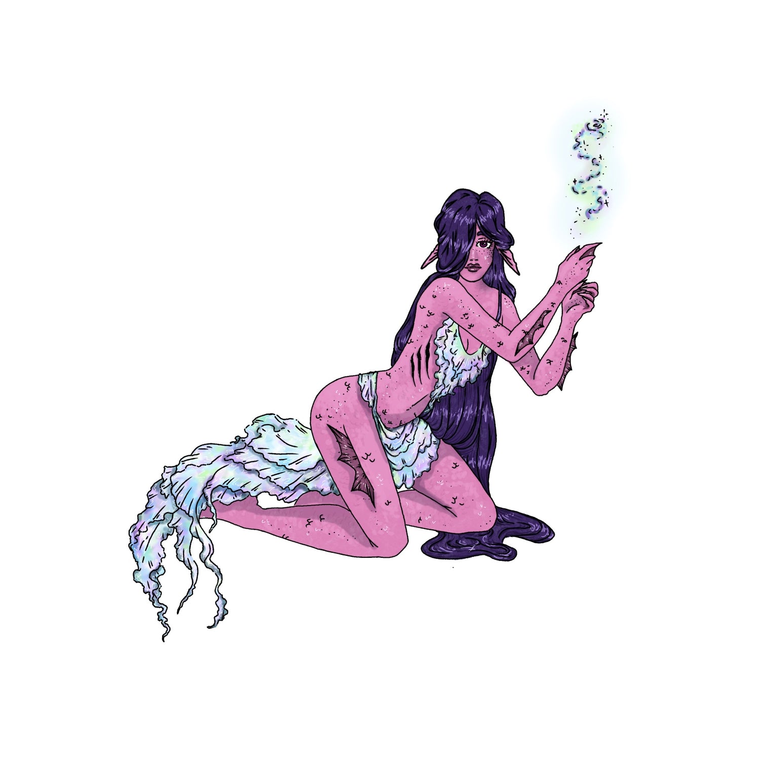 purple water nymph with purple hair and dress thats made from jellyfish