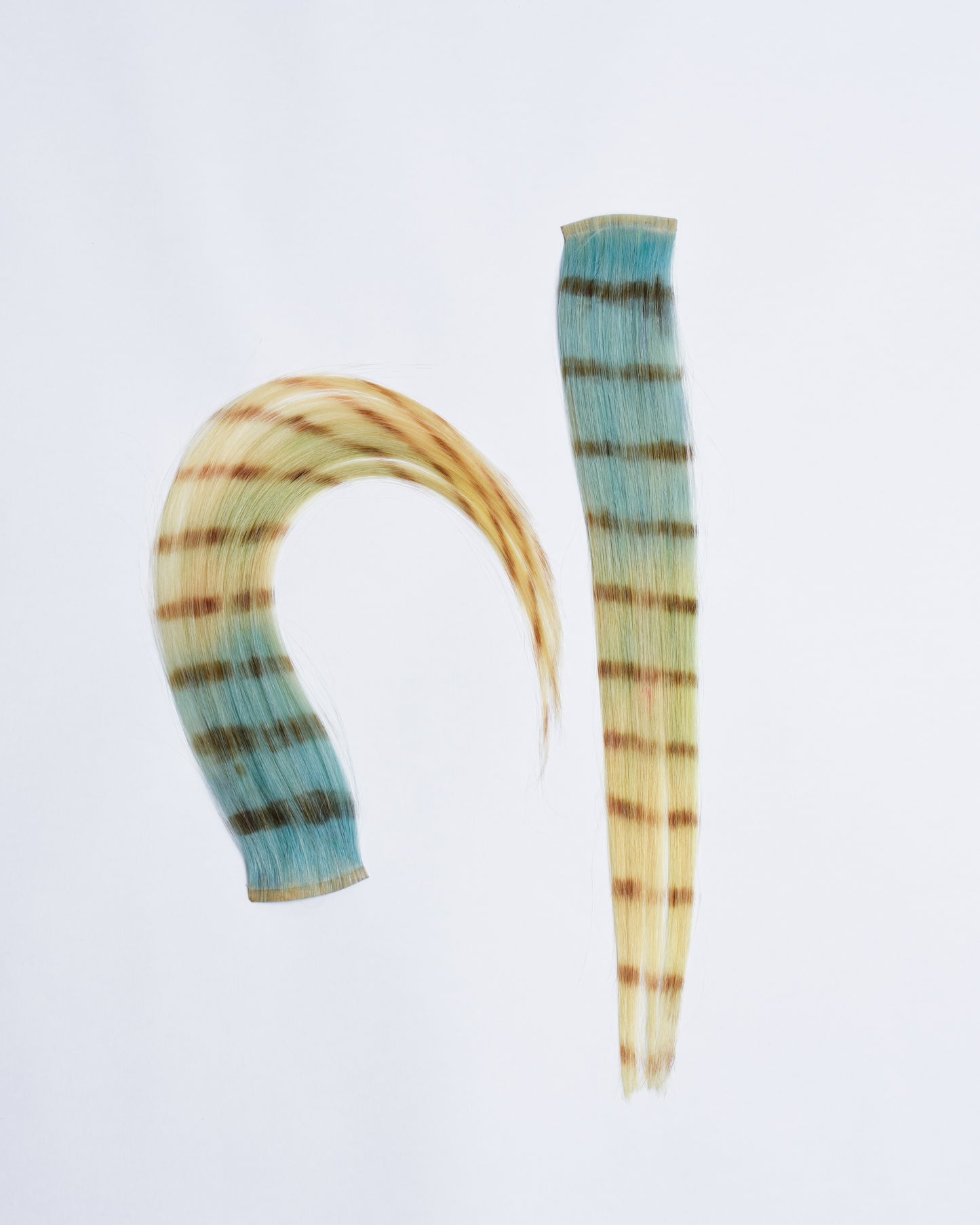 hair extensions with blue to yellow fade and brown stripes two pieces of extensions with 1 hair clip on the inside